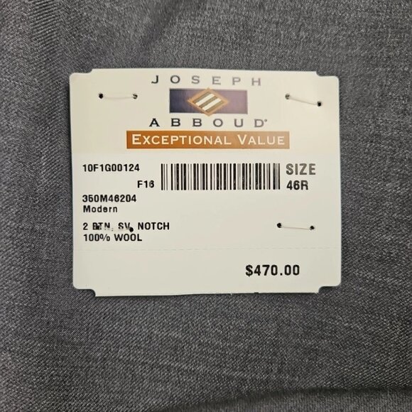 $900 NEW USA Made Joseph Abboud 3 Pc. Suit 46R 38w MODERN TRIM FIT 100% Wool - Picture 2 of 16